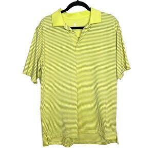 F&G Tech Mens Yellow Striped Short Sleeve Golf Polo Shirt Large